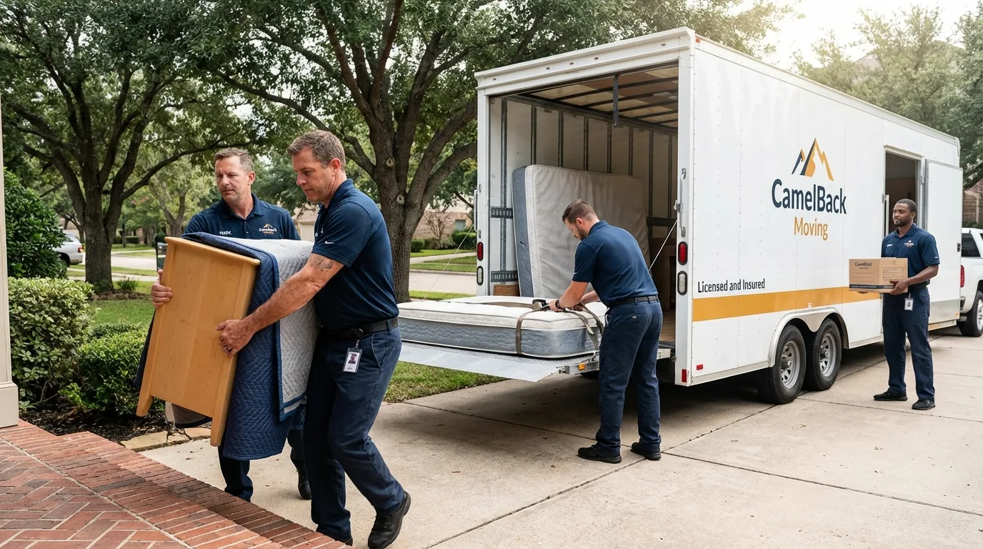Crew loading residential truck for cross-state move from Mount Holly, VT