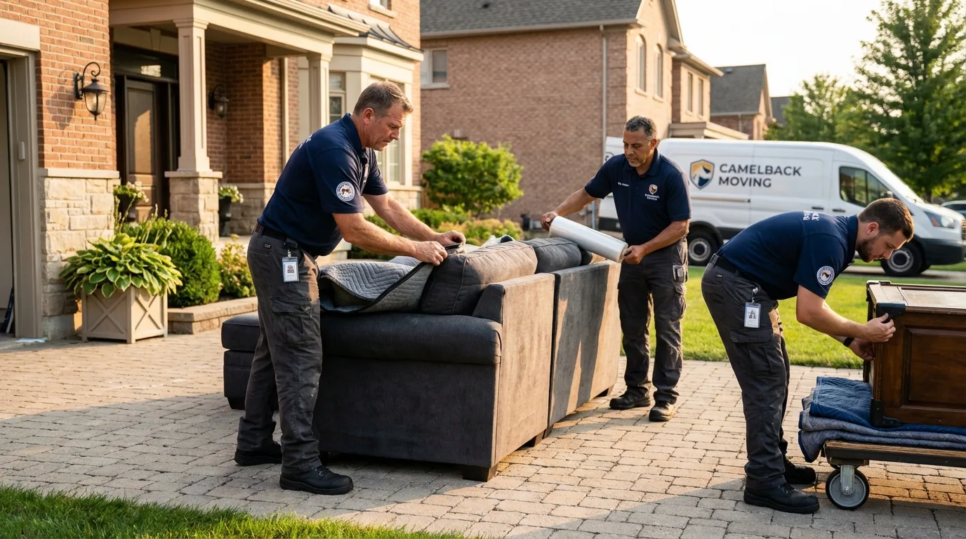 Large estate moving crew wrapping furniture in Mount Holly, VT